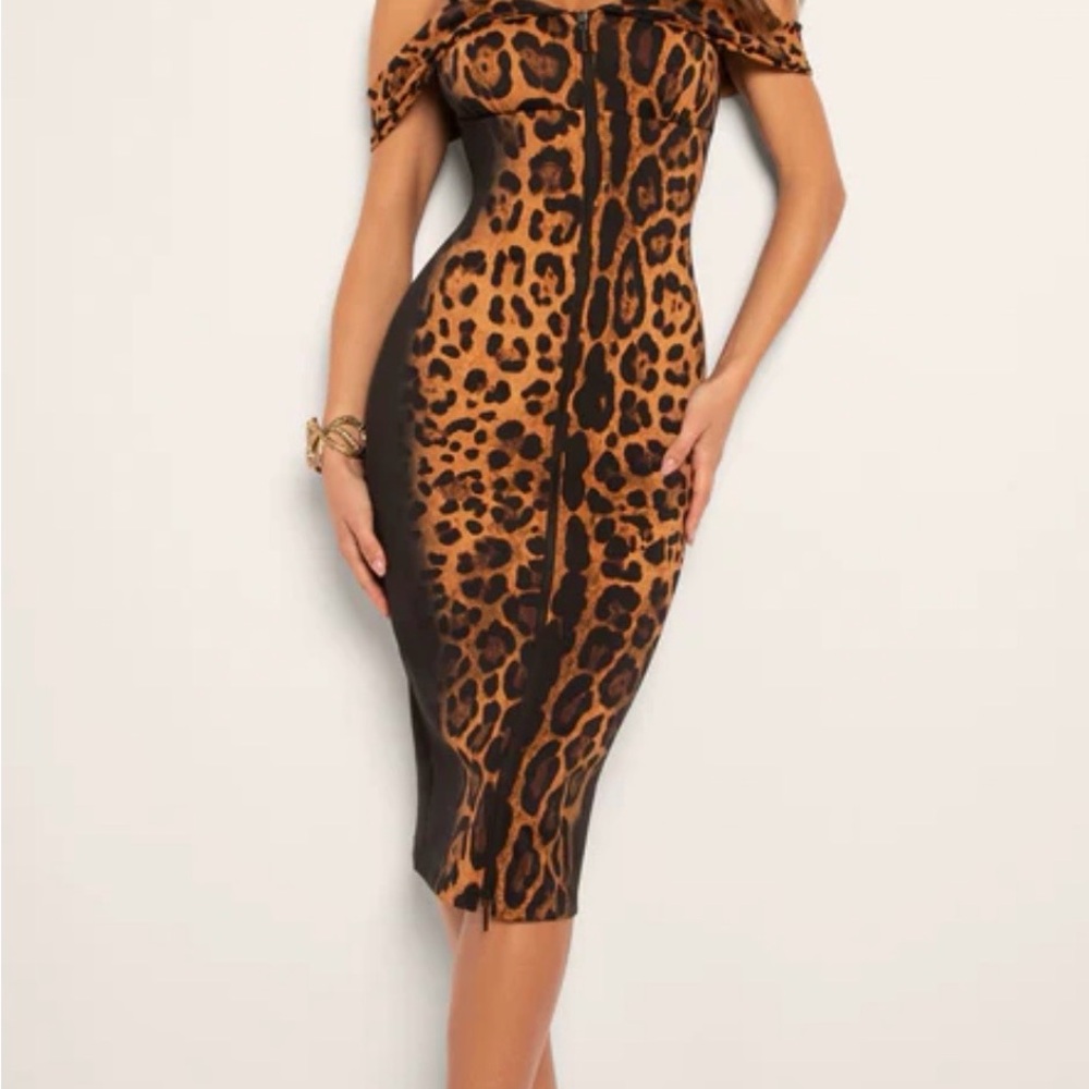TA3 Viral Leopard Print Corsety Off Shoulder Pencil Dress